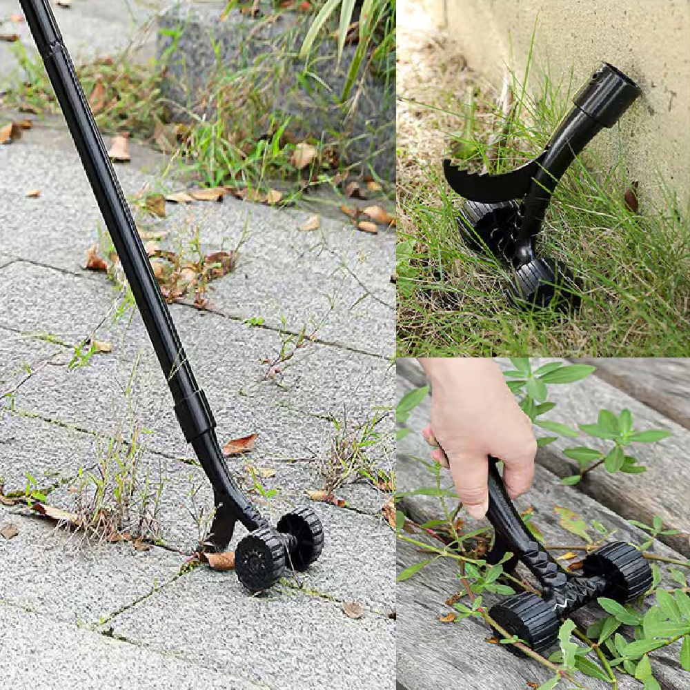 Crevice Weeding Tools with Wheels Stand up Stainless Steel Weed Puller Tool for Garden Backyard Lawn Sidewalk Driveways Weeds