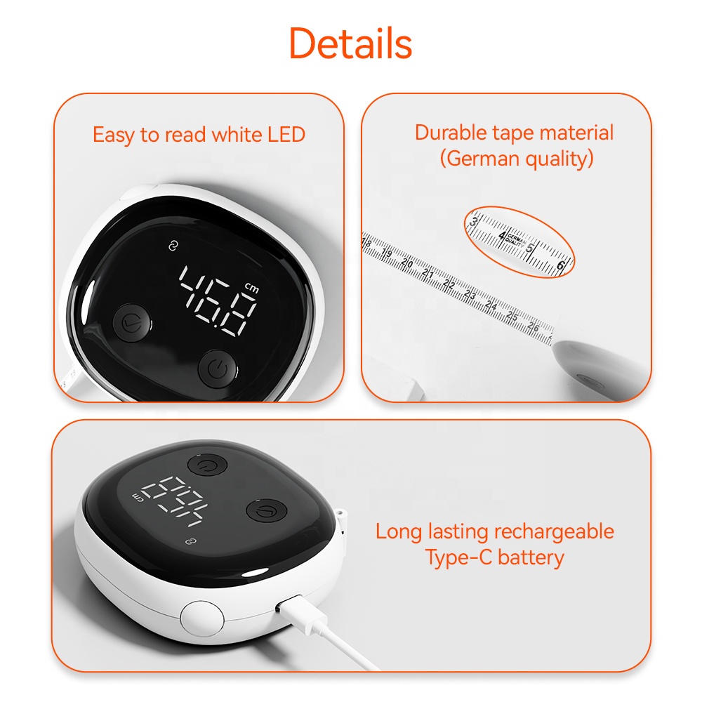 Welland Measuring Tool Electric Ruler Rolling Digital Tape LED Hd Screen Rechargeable Ruler Multifunctional Electric Ruler