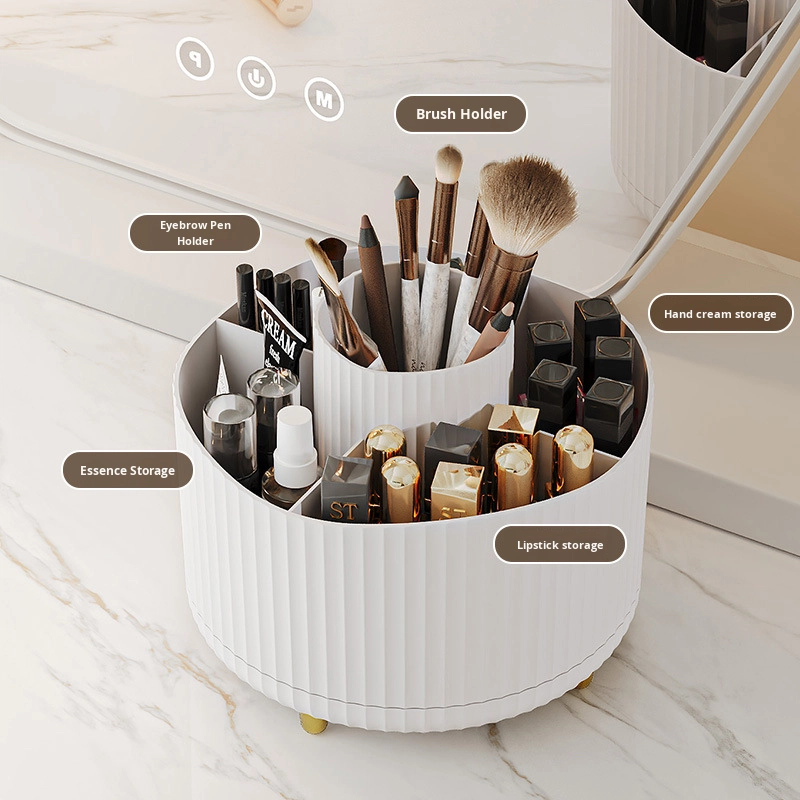 Large Capacity 3-6L Divided Modern Sustainable Desktop Organizer Box Cosmetic Storage Rotating Eyebrow Pencil Makeup Brush
