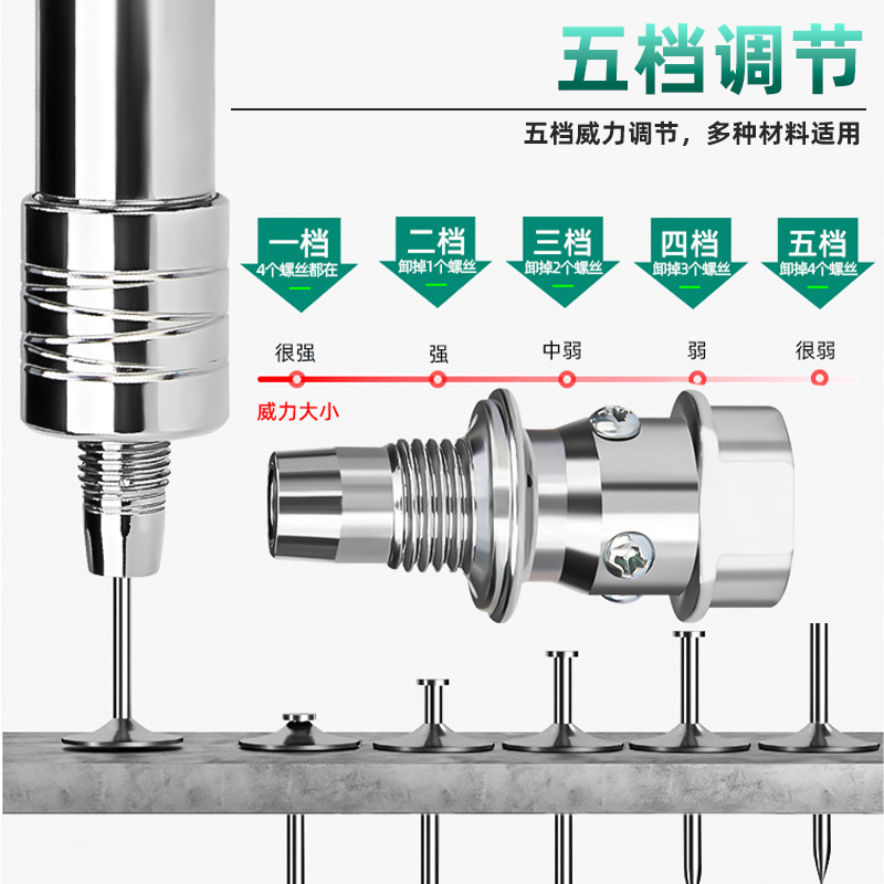 Industrial Grade Pneumatic Metal Brad Nail Gun Wall Shooting Tool Kit 5 Gear Extension Rod 1 Year