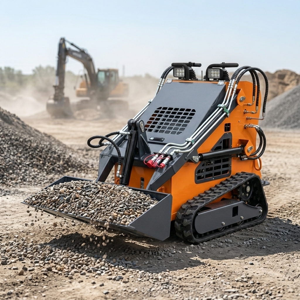 Free Shipping CE EPA Euro 5 Small Garden Loader Track Mini Skid Steer Loader With Auger Bucket Snow Plow Trencher
