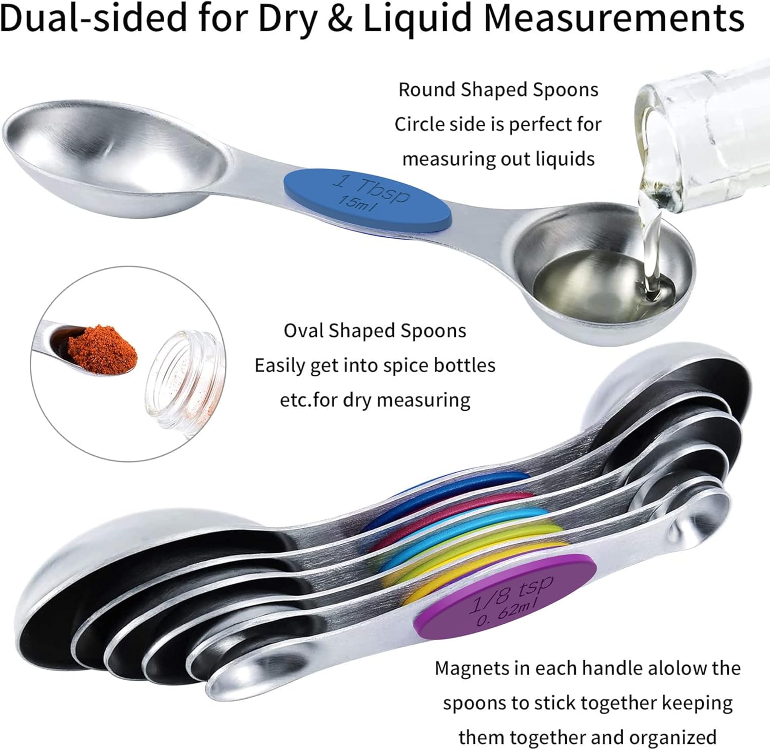 Magnetic Stainless Steel Measuring Tools Set Popular Measuring Cups and Spoons for Baking and Liquid