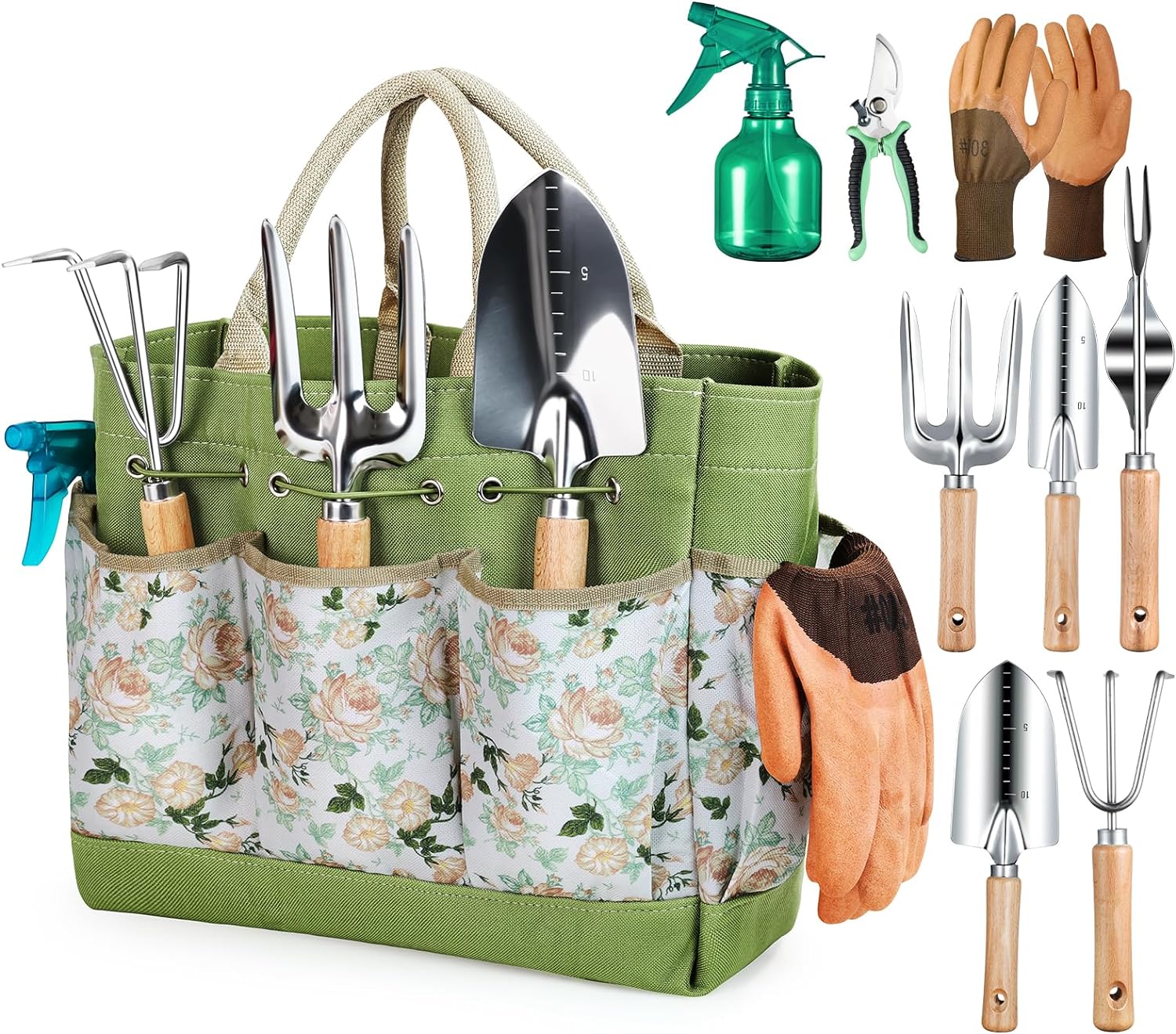 High Quality 9 Pcs Heavy Duty Gardening Tools Kits Stainless Steel Blade Garden Hand Tool Set With Fashion Bag