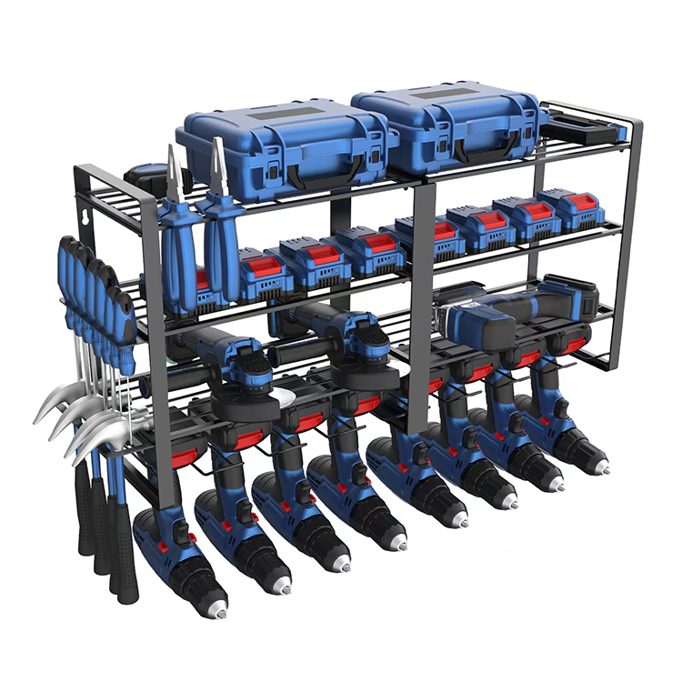 4-Layer Metal Wall-Mounted Power Tool Storage Organizer Garage Utility Rack Holder