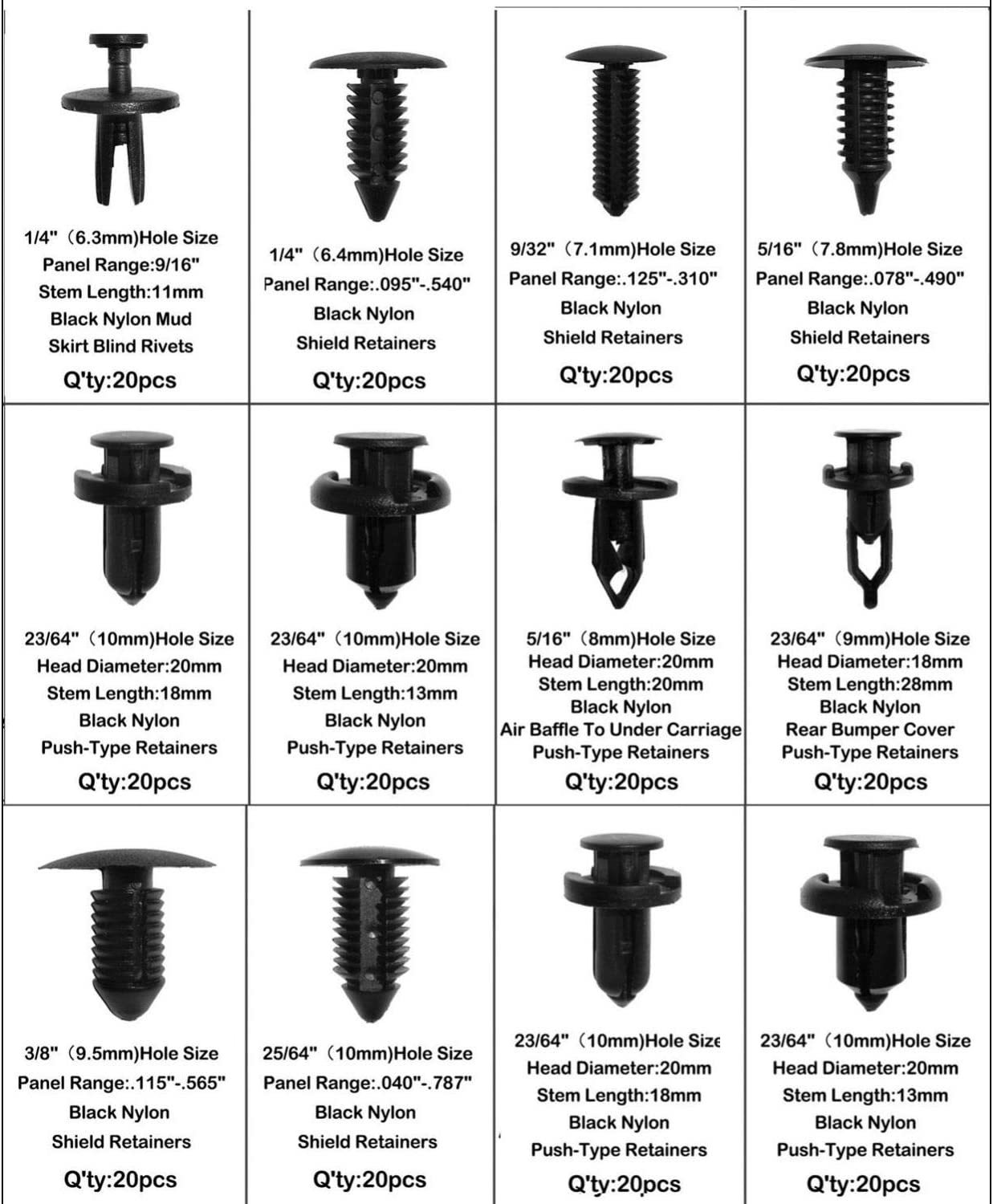 255pcs Plastic Bumper Fasteners Rivets, Clamps and Fasteners, Door Panel Automatic Push Fastener Tool Set Kit
