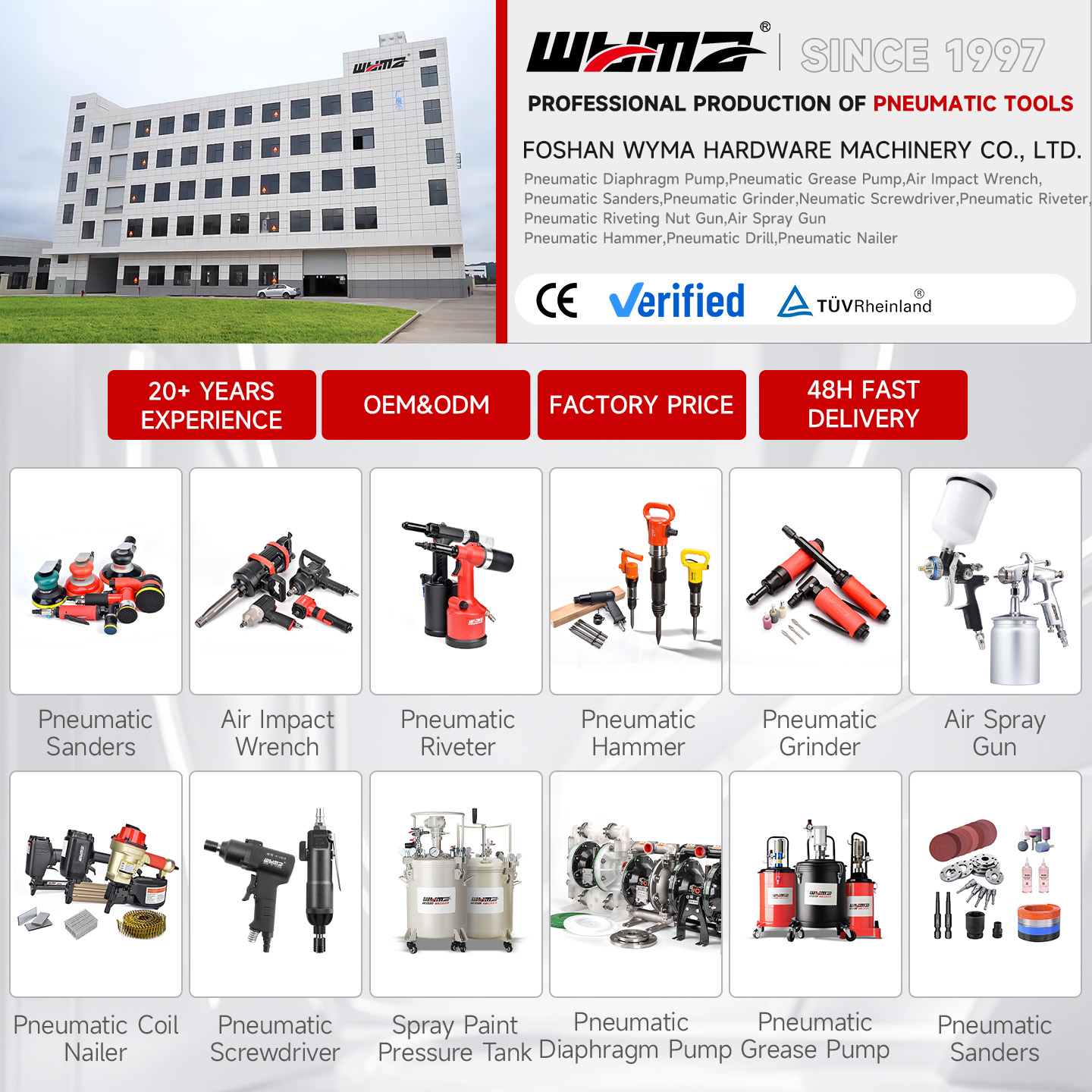 WYMA Factory Direct Sales 3/8'' 1/2'' Truck Right Angle Mini High Torque Pneumatic Air Tire Tools Impact Wrench 3/4'' 1'' Inch