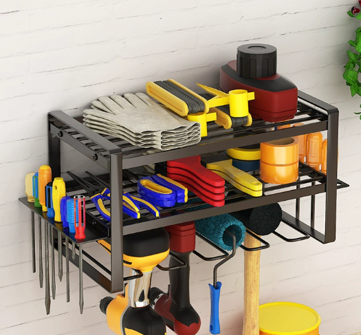 Wall-mounted Metal Tool Storage Rack Adjustable Drill Bit and Screwdriver Organizer with Charging Station