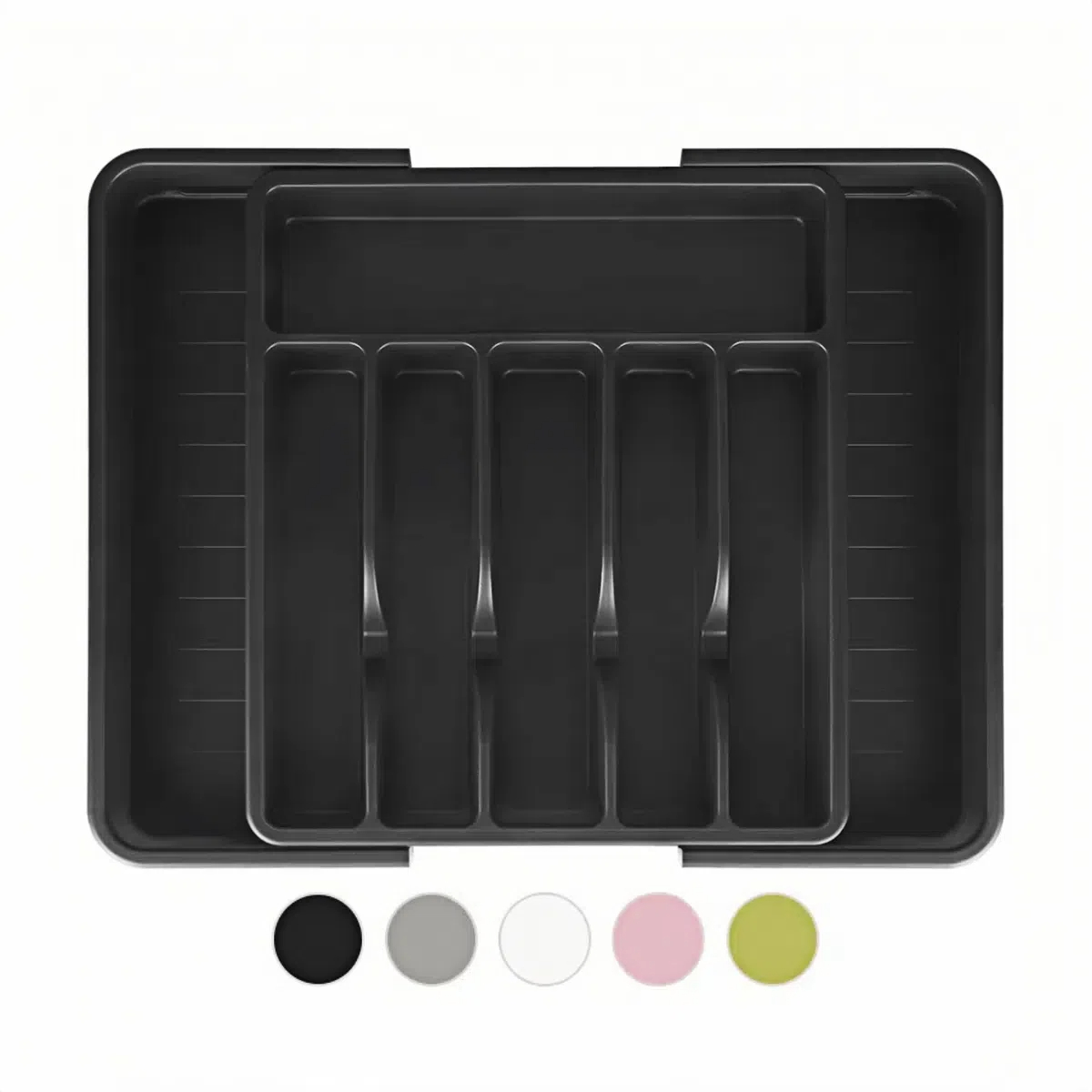 Hot Sale Drawer Flatware Storage Tray Black Expandable Cutlery Tray Plastic Organizer Tray For Cutlery