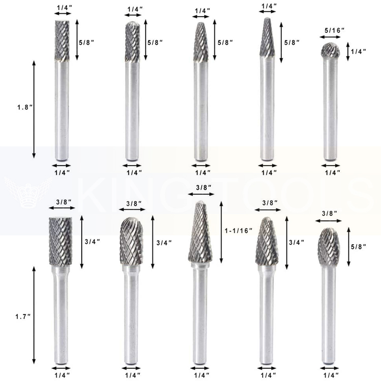 10pcs 1/4" 6mm Double Cut Metal Tool Parts Set Tungsten Carbide Rotary Burrs Sets For Grinding Cutting Wood Carving