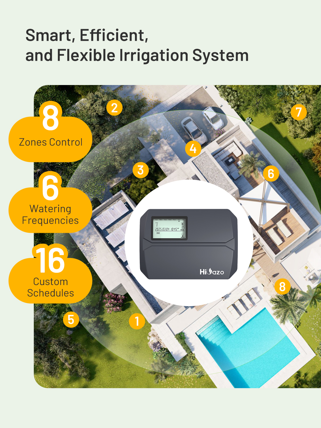 HiOazo HSC-800W WiFi Sprinkler Controller with Smart Weather Skips, Water Hammer Protection for Lawn, Garden, Court