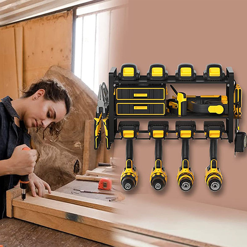 Home 3 Tiers Wall Mount Power Tool Rack 4 Slot Drill Bit Heavy Duty Organizer Holder Integrated Storage Garage Screwdriver Shelf