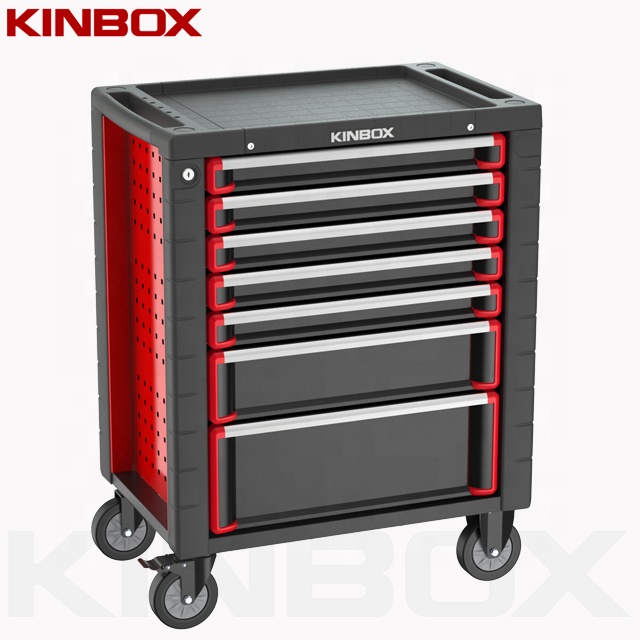 Kinbox Professional Workshop Tool Trolley With 185 Pcs Mechanic Hand Tools EVA Tray Tool Sets