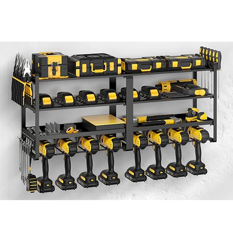 4-Layer Metal Wall-Mounted Power Tool Storage Organizer Garage Utility Rack Holder