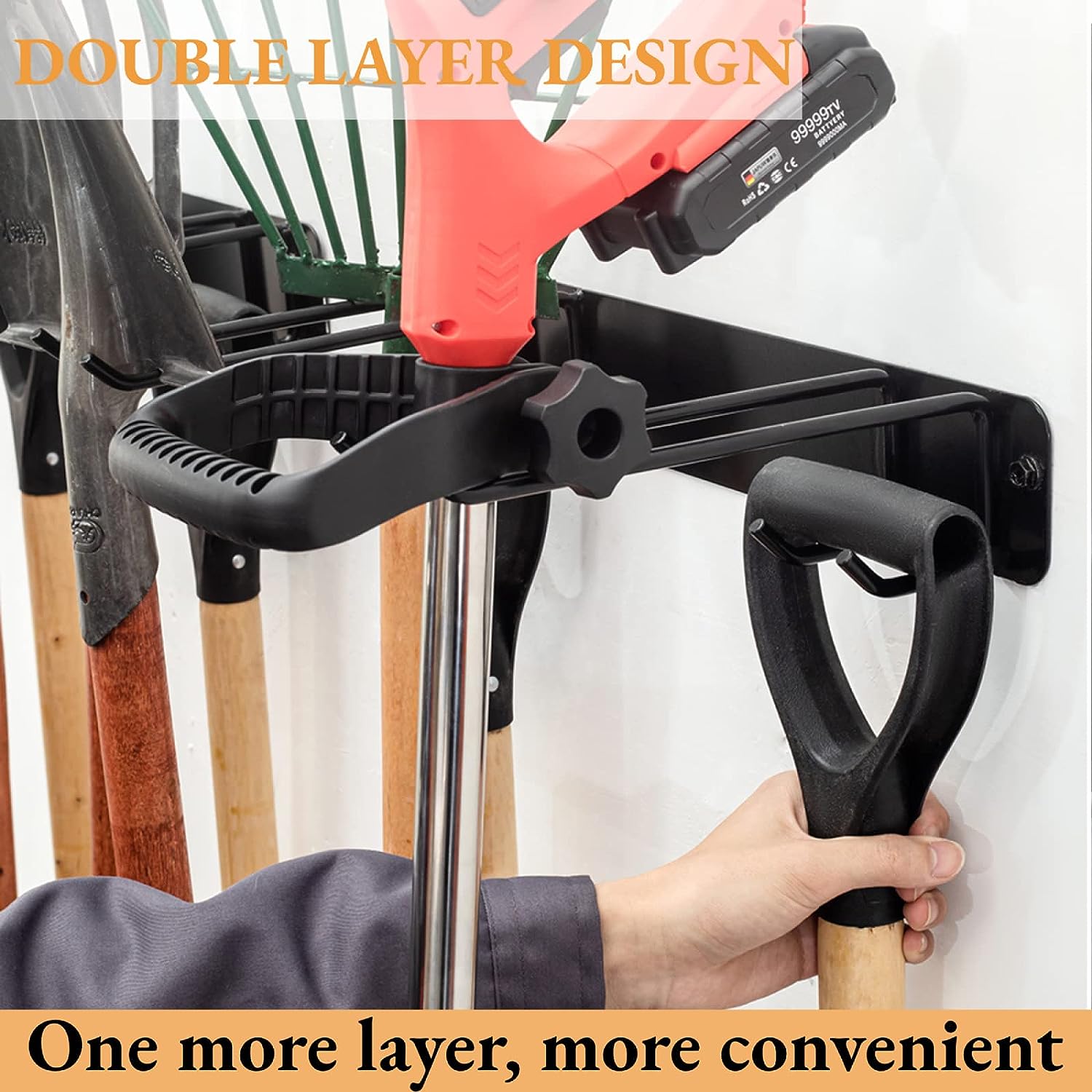 Multifunctional Outdoor Gardening Power Storage Rack Three-Layer Carbon Steel Tool Wall Mount Display Organizer Garage Use Black
