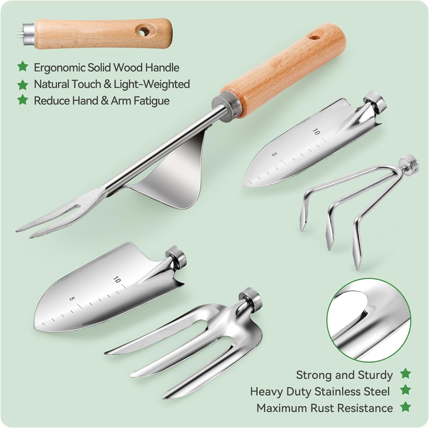 High Quality 9 Pcs Heavy Duty Gardening Tools Kits Stainless Steel Blade Garden Hand Tool Set With Fashion Bag