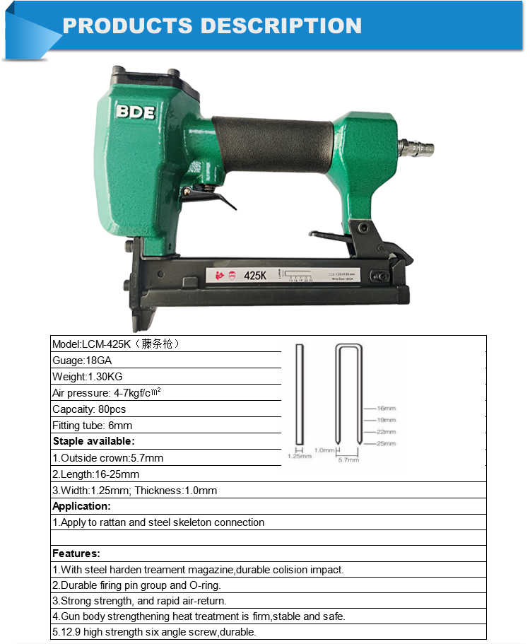 425K Pneumatic Nail Gun Air Tool Steel Construction for Furniture for Framing Nails and Finish Nails