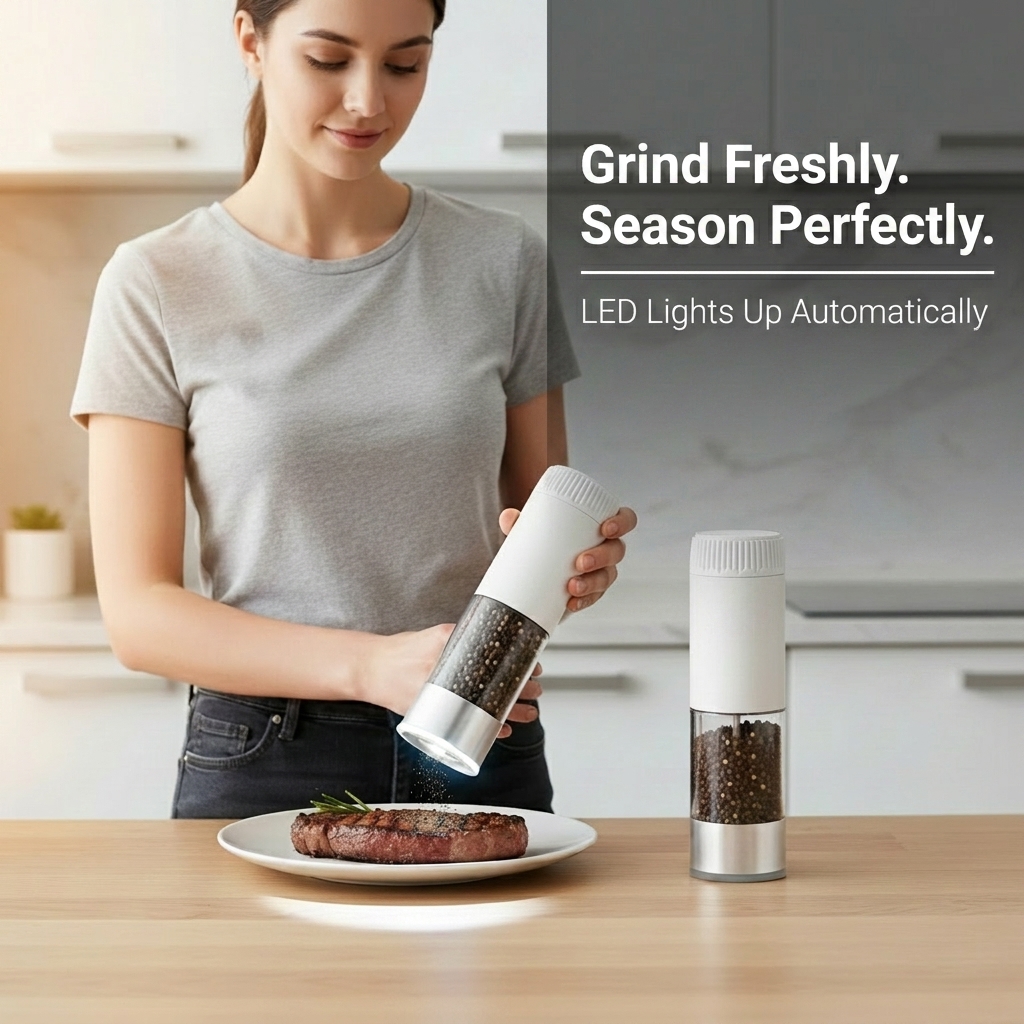 Cordless Salt &amp; Pepper Grinder 100ml AAA Battery Electric One-Touch Auto Adjustable Grind Easy Operation