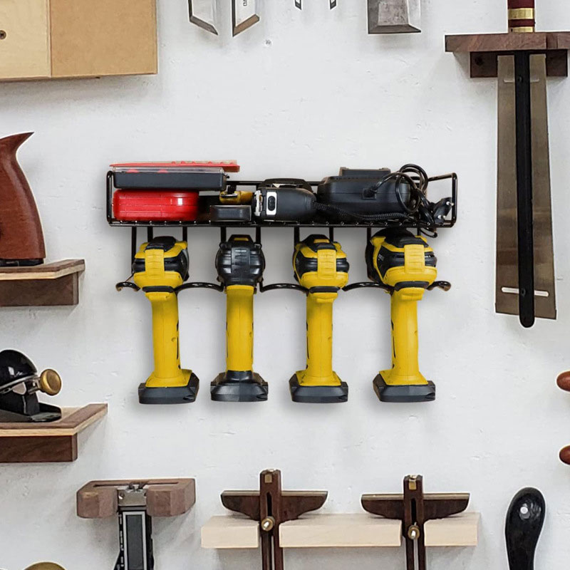 Home 3 Tiers Wall Mount Power Tool Rack 4 Slot Drill Bit Heavy Duty Organizer Holder Integrated Storage Garage Screwdriver Shelf