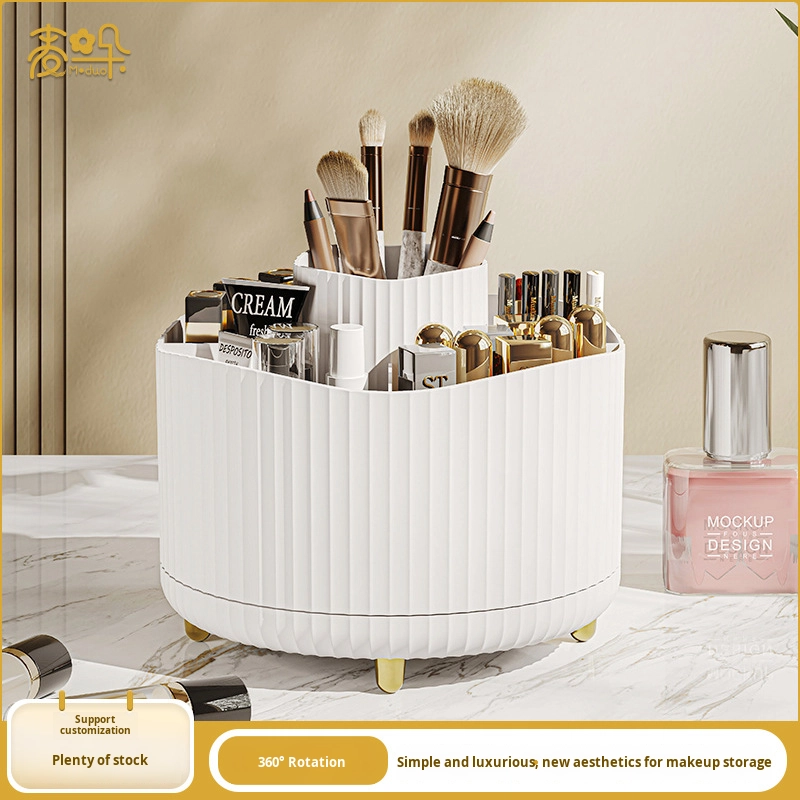 Large Capacity 3-6L Divided Modern Sustainable Desktop Organizer Box Cosmetic Storage Rotating Eyebrow Pencil Makeup Brush