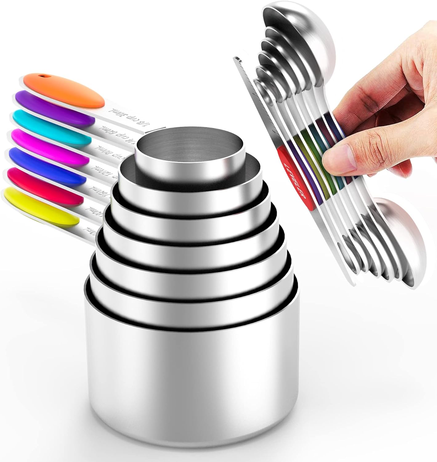 Magnetic Stainless Steel Measuring Tools Set Popular Measuring Cups and Spoons for Baking and Liquid