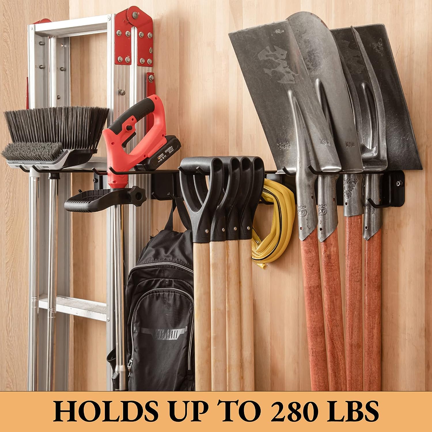 Multifunctional Outdoor Gardening Power Storage Rack Three-Layer Carbon Steel Tool Wall Mount Display Organizer Garage Use Black