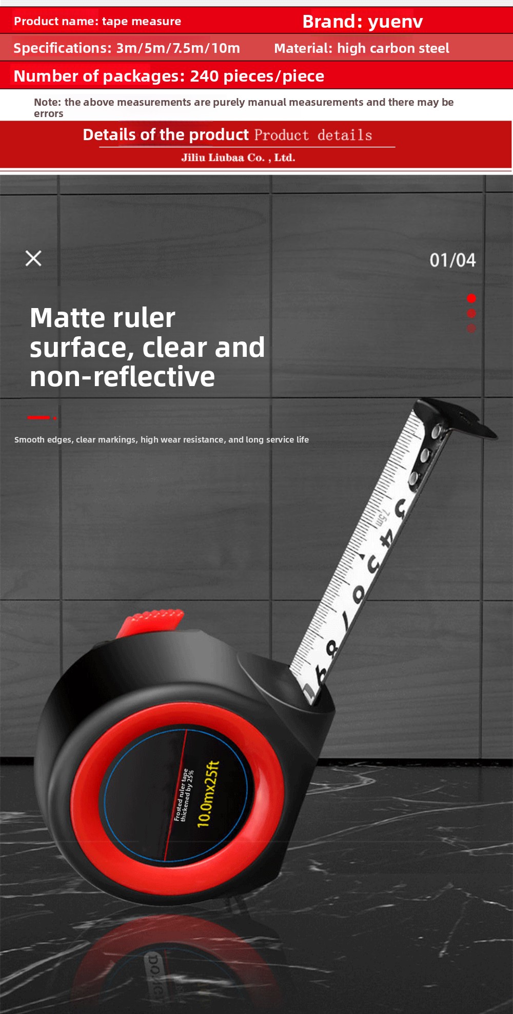 Thickened Steel Tape Measure with First Level Accuracy, Metric and Imperial Self-locking Anti Drop Tape Measure