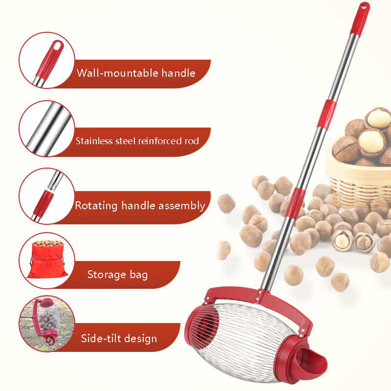 New Red Stainless Steel Side-Tilting Nut Collector Walnut Picker Golf Ball Landscaping Tool