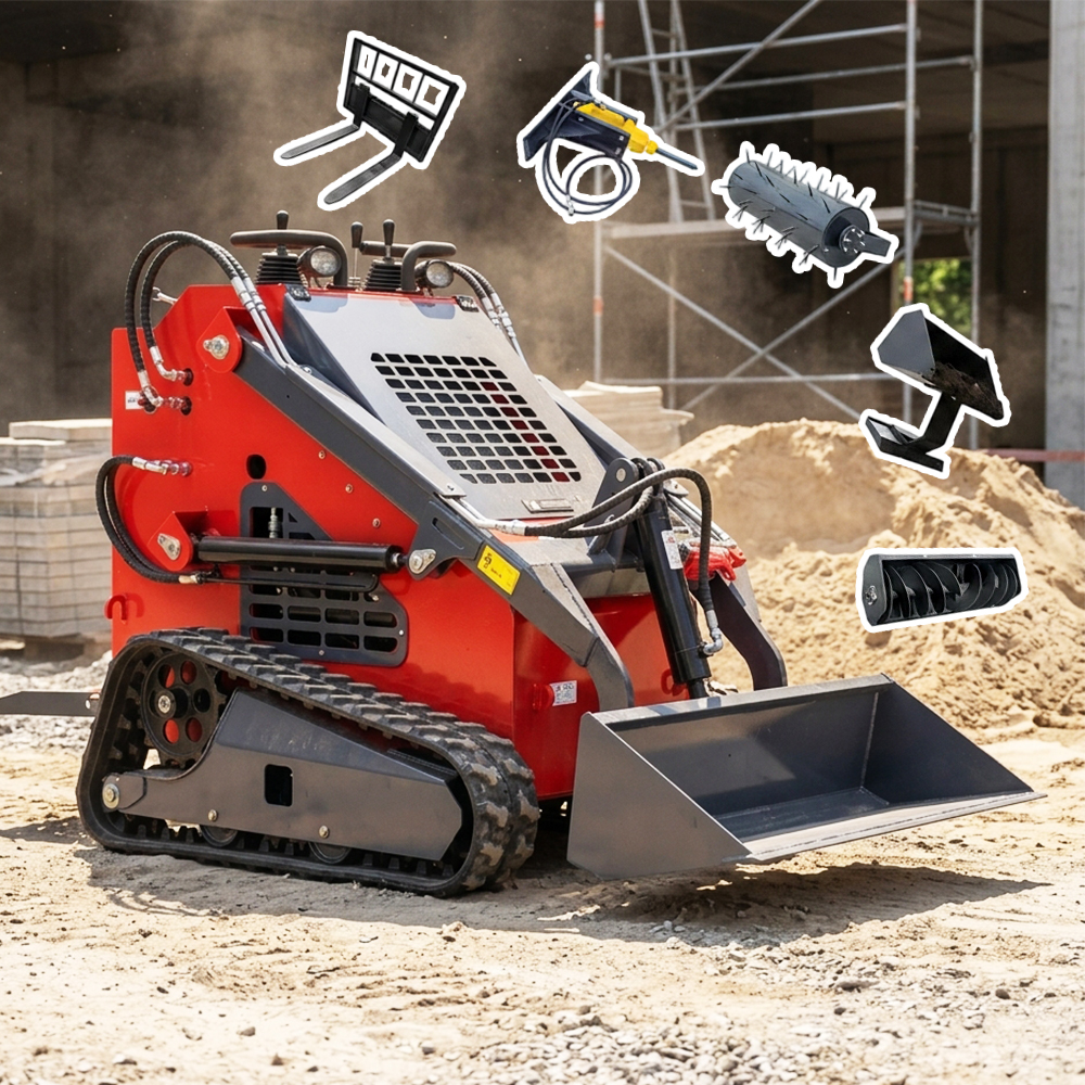 Free Shipping CE EPA Euro 5 Small Garden Loader Track Mini Skid Steer Loader With Auger Bucket Snow Plow Trencher