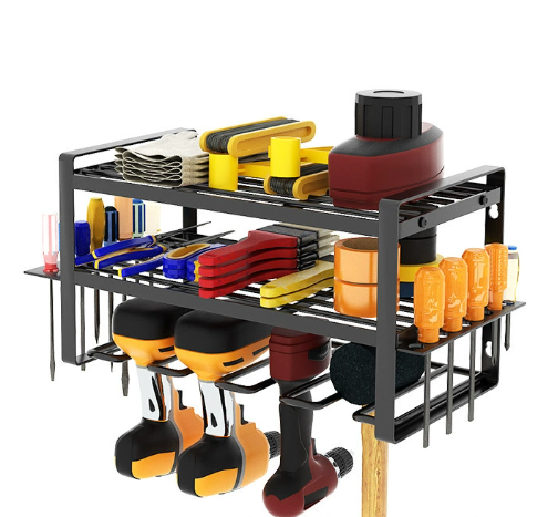 Wall-mounted Metal Tool Storage Rack Adjustable Drill Bit and Screwdriver Organizer with Charging Station