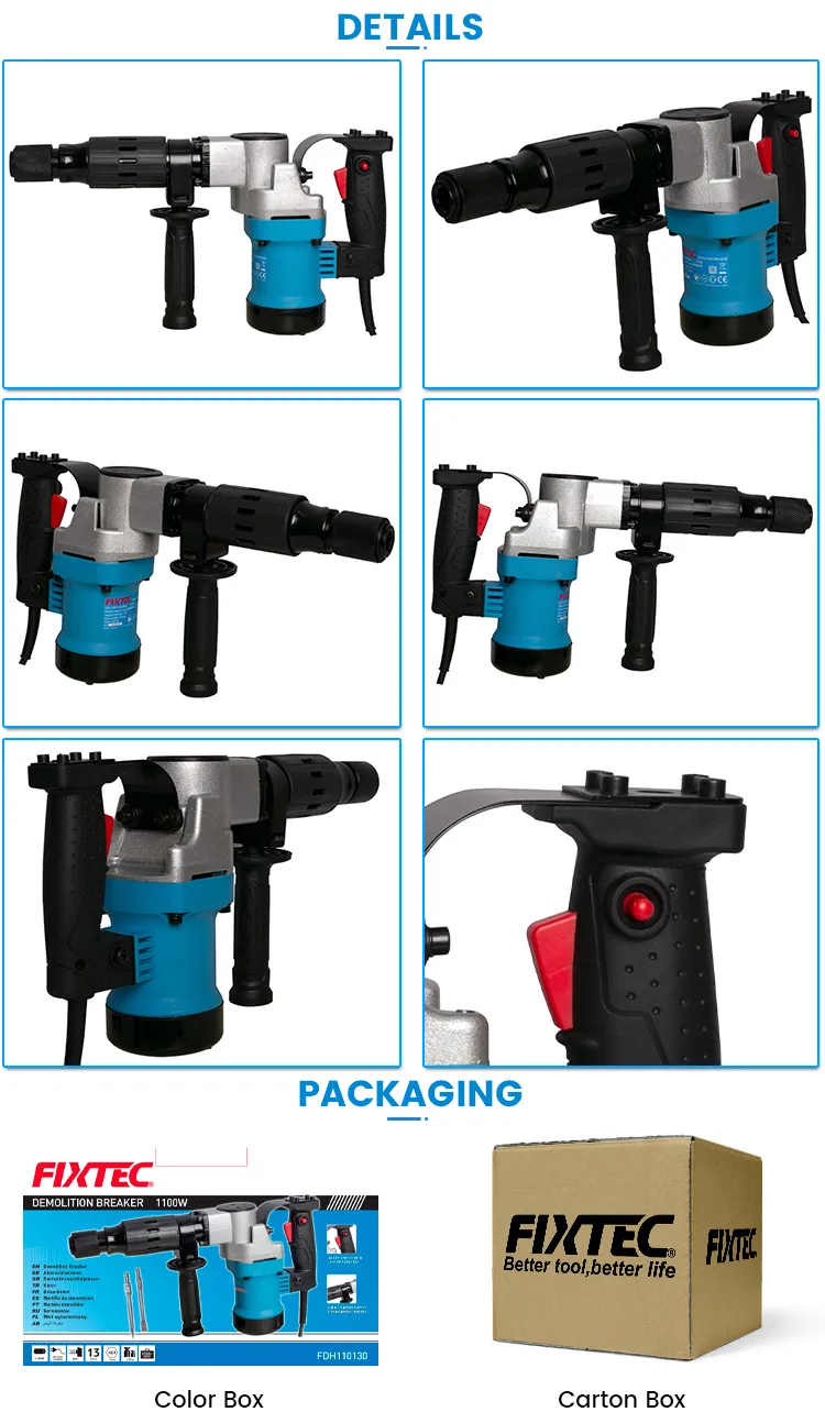 Fixtec 1100W 220V Electric Demolition Jack Hammer Breaker Hammer Power Tools