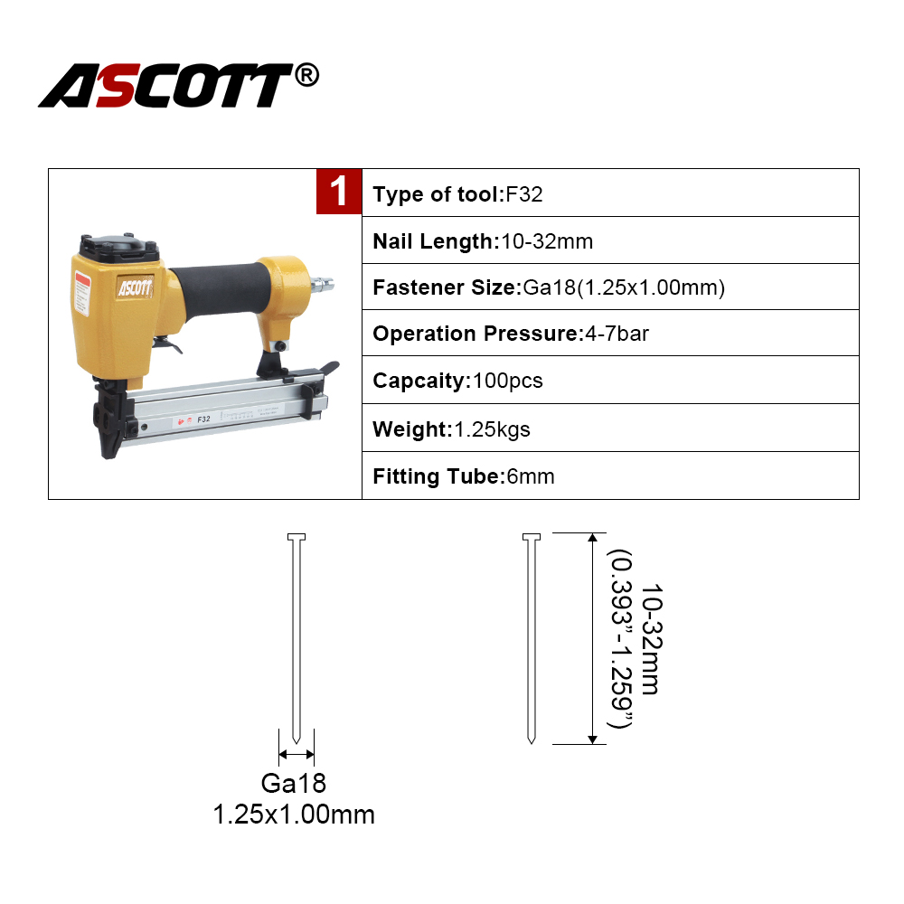 Industrial&amp;DIY F32 Pneumatic Brad Decoration Nail Gun 10-32mm 18GA Furniture Fastening Tools Portable Air Straight Finish Nailer