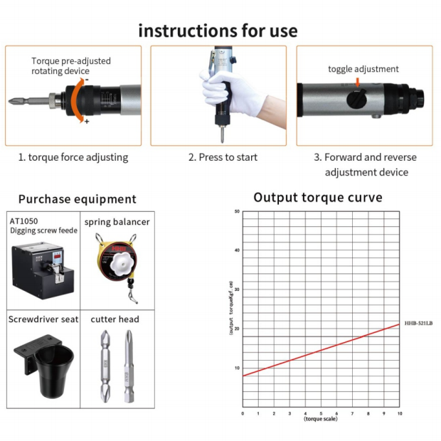 515LD Hand-press Wind Batch Pneumatic Screwdriver Adjustable Torque 0.2-1.5N.m Bi-directional Rear Exhaust M2.2-M4.2 Screw Size