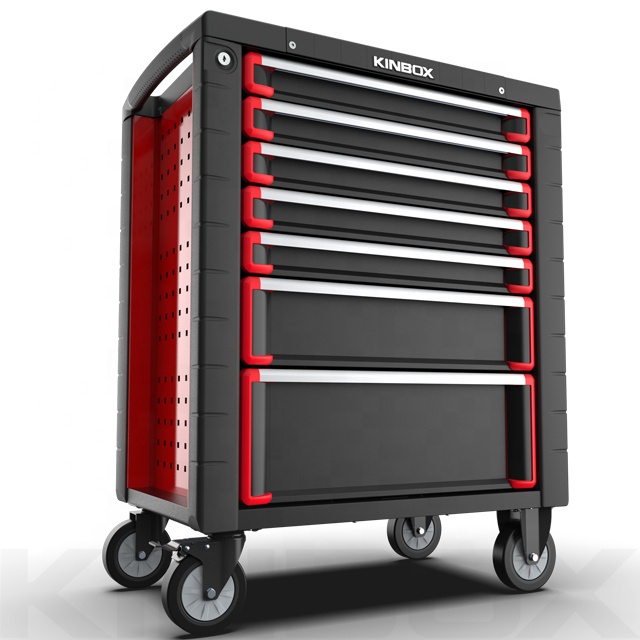 Kinbox Professional Workshop Tool Trolley With 185 Pcs Mechanic Hand Tools EVA Tray Tool Sets