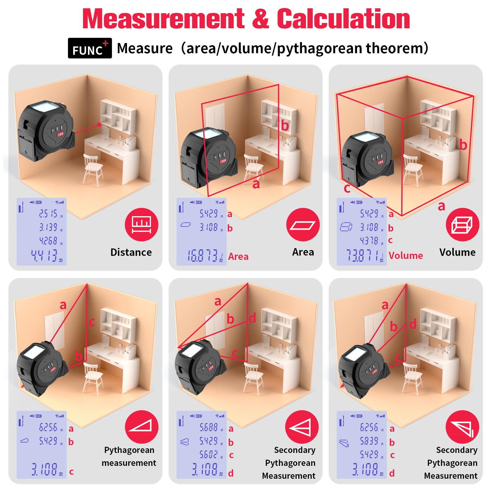 Anticorrosion Retractable Woodworking Ruler Wear-Resistant Steel Tape Measure Laser Distance Meter