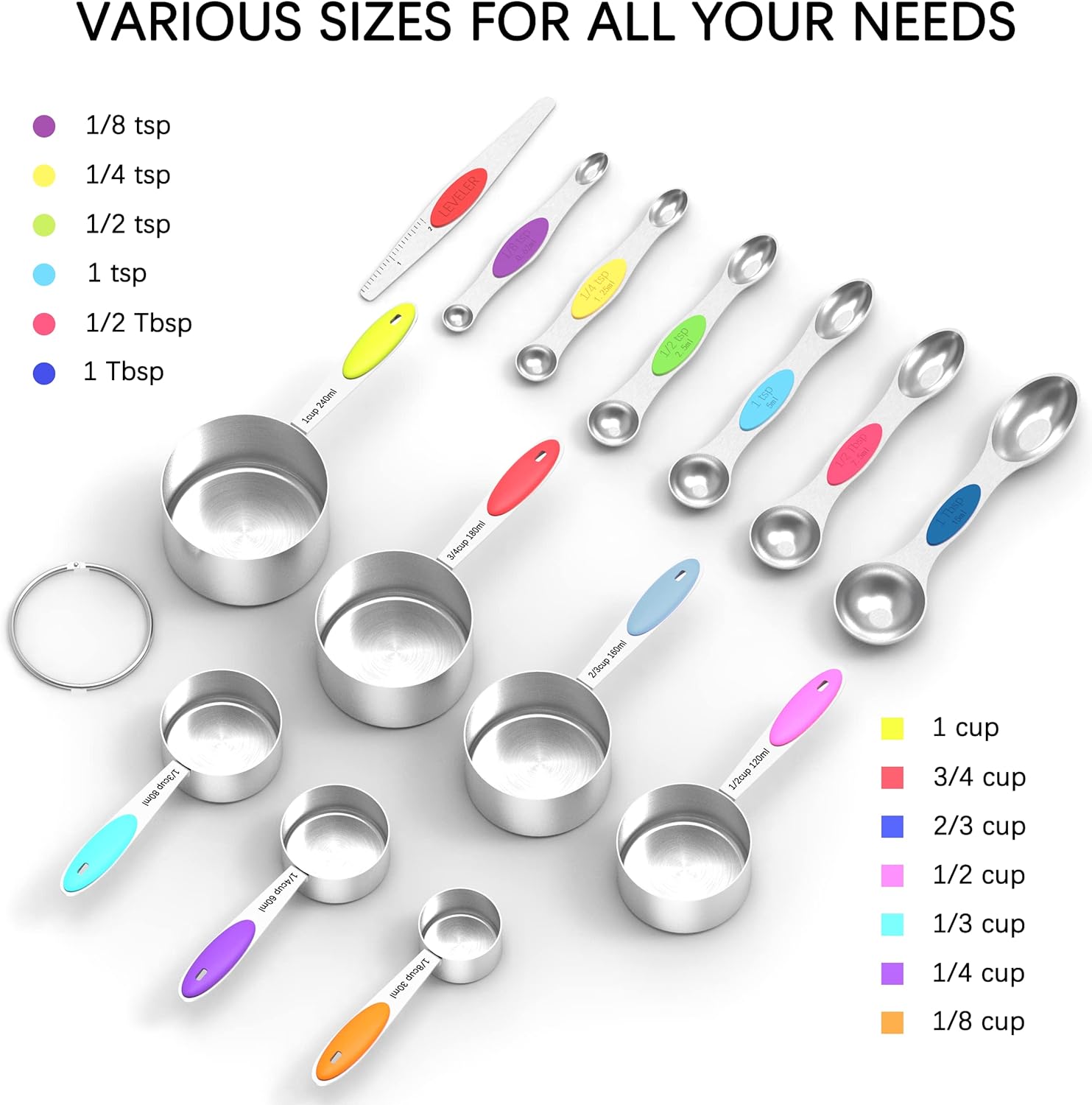 Magnetic Stainless Steel Measuring Tools Set Popular Measuring Cups and Spoons for Baking and Liquid