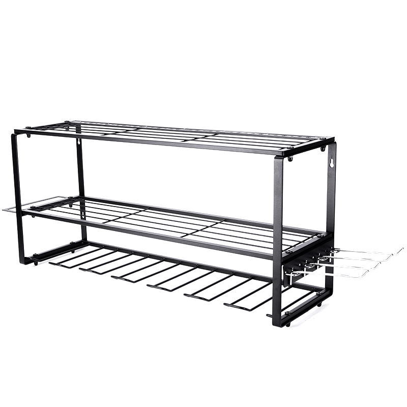 Custom Heavy Duty Power 3 Layer Tool Organizer Wall Mount Metal Garage Shelf 7 Drill Hanger Storage Rack