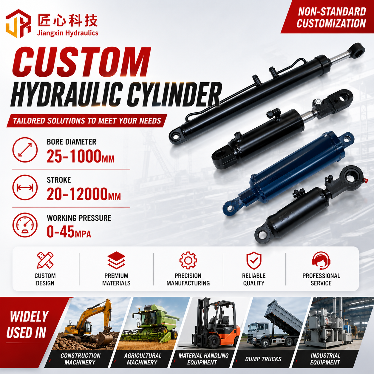 Factory Wholesale Double Acting Steel Lift Hydraulic Cylinder With 1 Year Warranty For 1.5T To 3.5T Electric Forklift