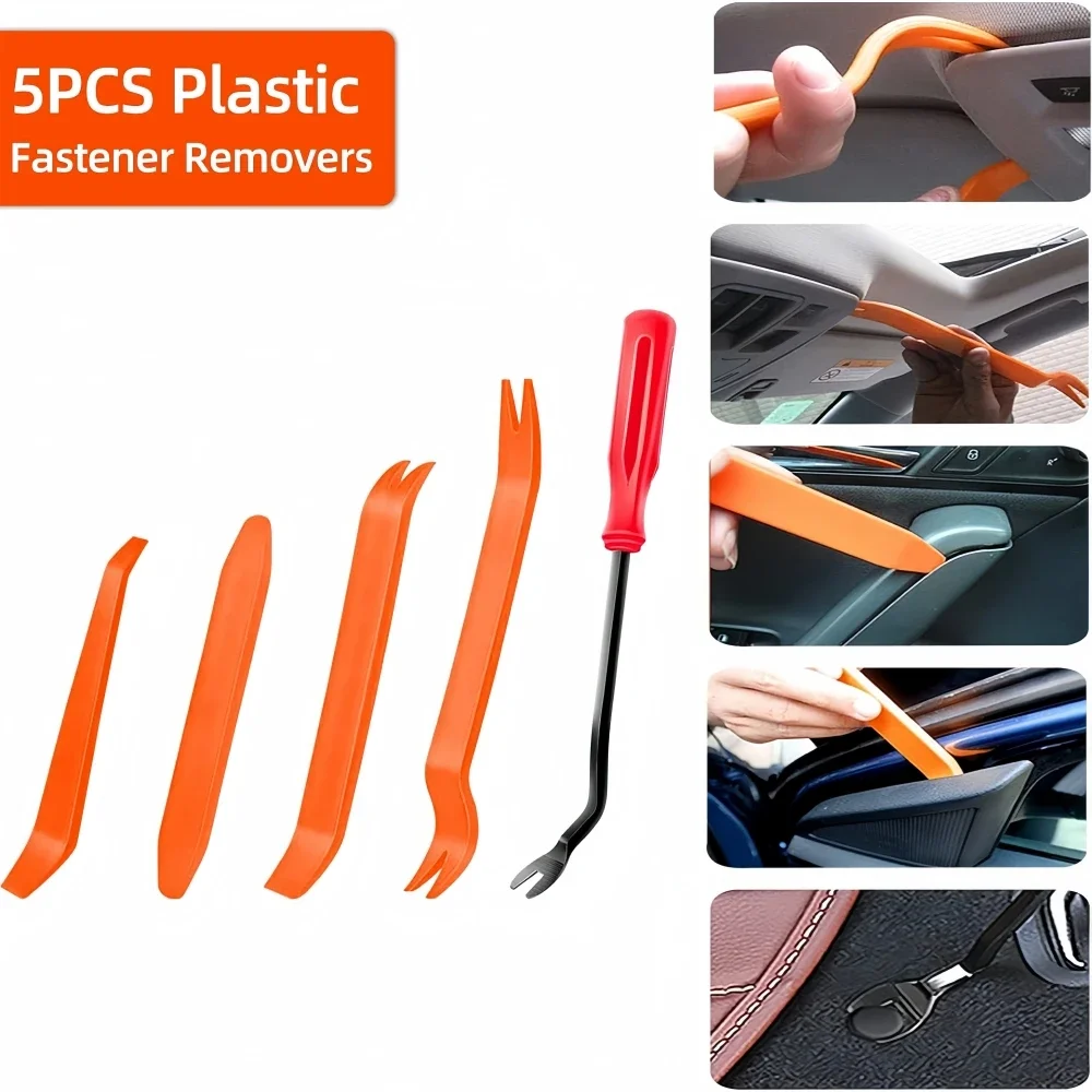 Car Door Panel Fastener Removal Tool with Rivet Clips and Pry Cover for Interior Trim and Audio Disassembly 1 Year Warranty