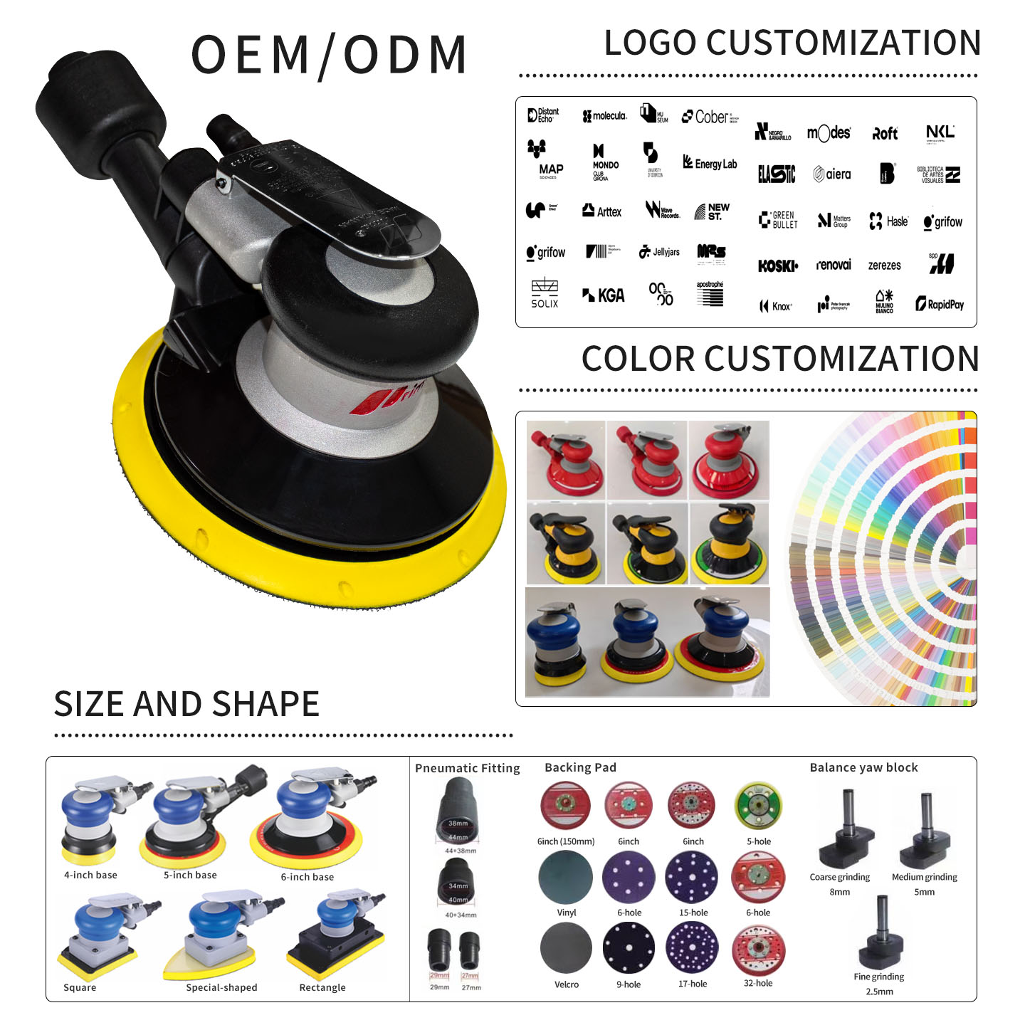PLM 5-Inch Pneumatic Polisher Car Paint Putty Air Grinder Pneumatic Sanders Product Category Polishers Support Customized