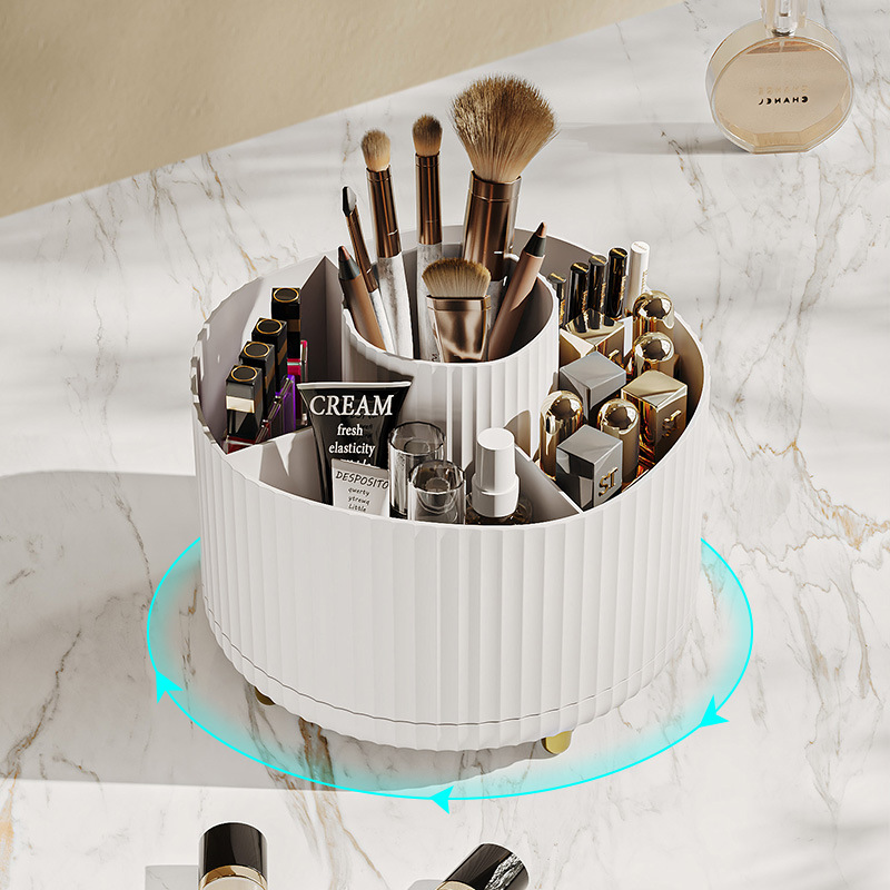 Large Capacity 3-6L Divided Modern Sustainable Desktop Organizer Box Cosmetic Storage Rotating Eyebrow Pencil Makeup Brush