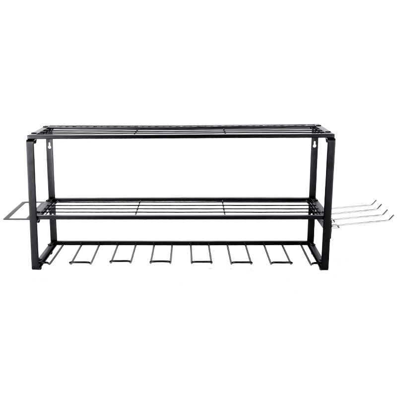 Custom Heavy Duty Power 3 Layer Tool Organizer Wall Mount Metal Garage Shelf 7 Drill Hanger Storage Rack