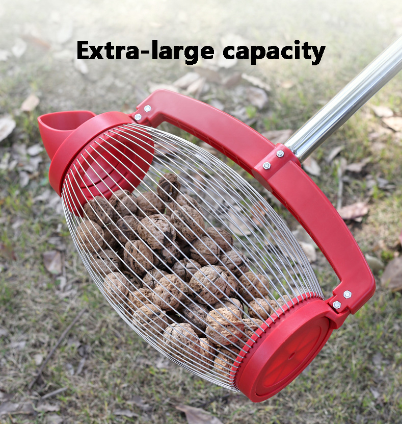 New Red Stainless Steel Side-Tilting Nut Collector Walnut Picker Golf Ball Landscaping Tool