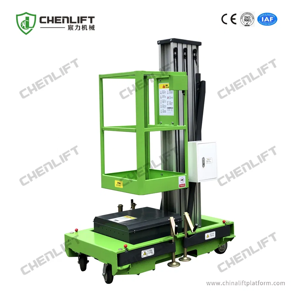 10m Elevating Work Platform Single Mast Manual Pushing Vertical Lift