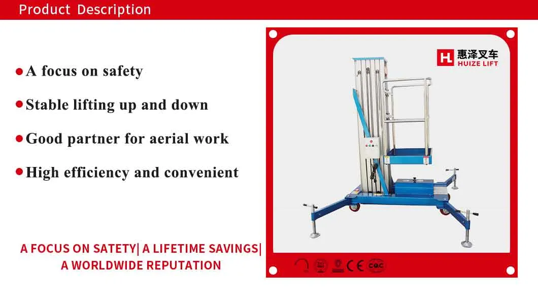 Single Mast Vertical Aluminum Electric Telescopic One Man Lift