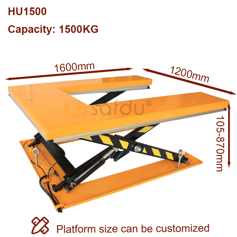 U-Shape Low Profile Electric Hydraulic Lift Table with 1500 Kg Capacity