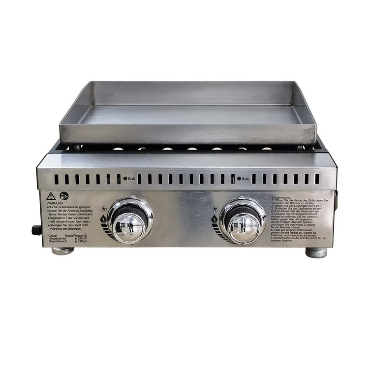 Portable SUS304 Stainless Steel 2 Burner Propane Gas Griddle
