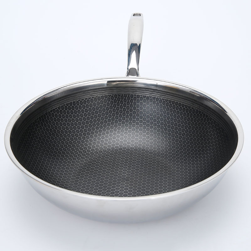 Wholesale Triply Stainless Steel 304 Non Stick Frying Pan Honeycomb Wok
