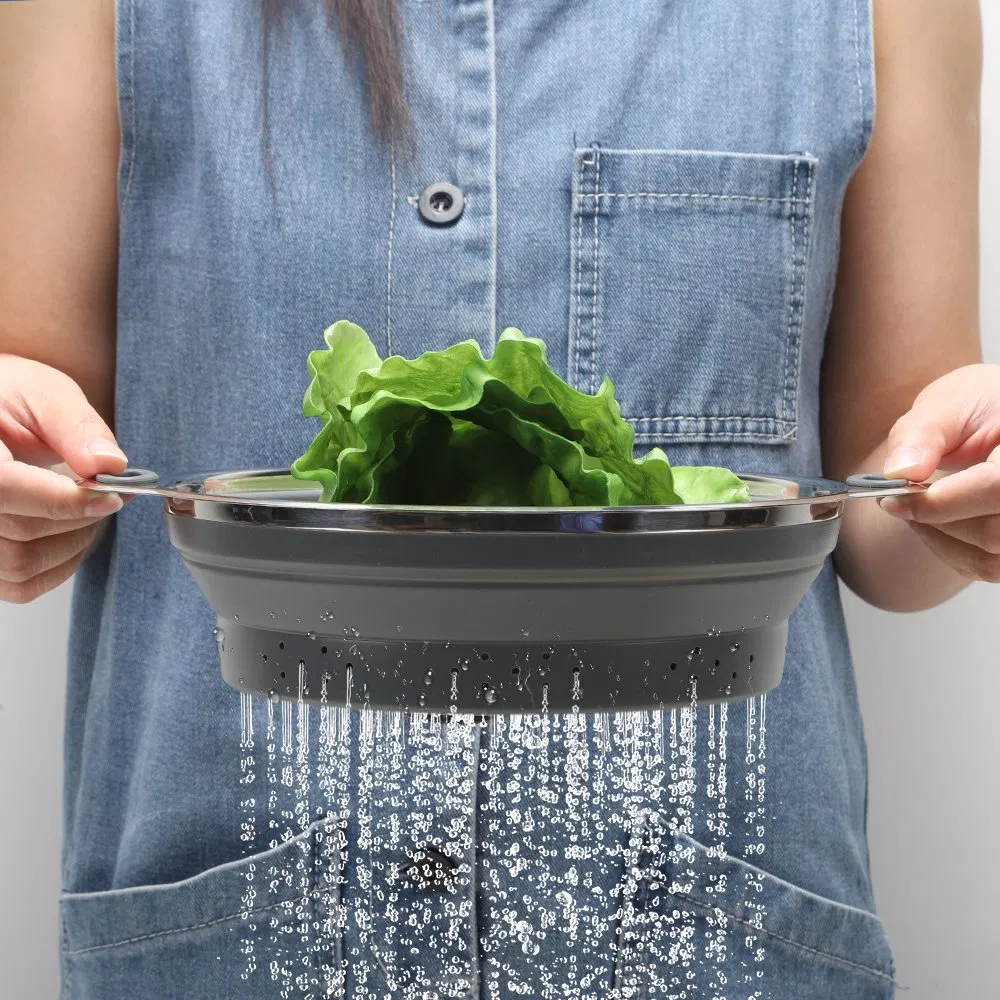 Stainless Steel Base Silicone Colander - Space-Saving Folding Vegetable Strainer