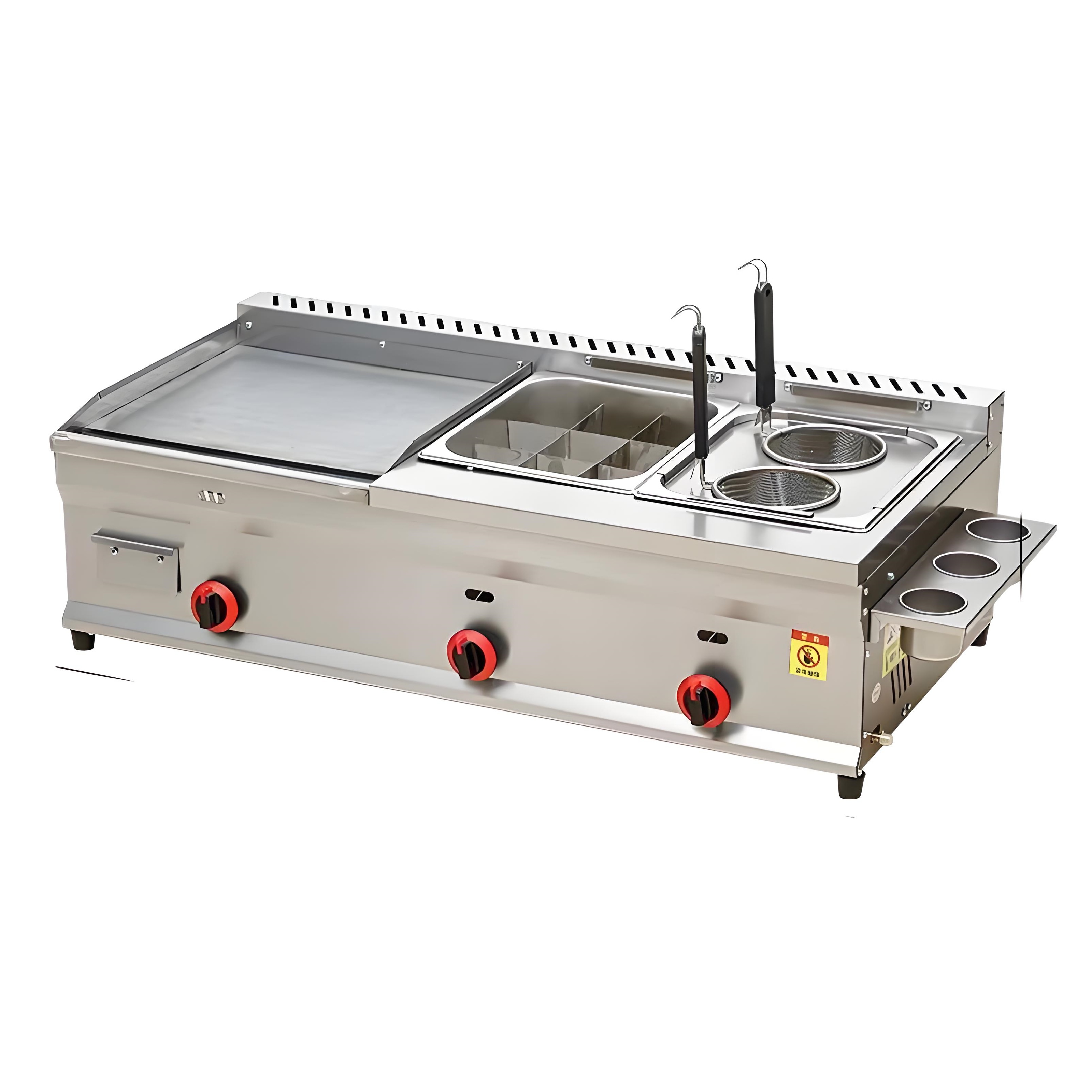 Hot Selling Commercial Gas Griddle+Double Frying Pot Restaurant High Quality Stainless Steel Equipment Gas Turbine