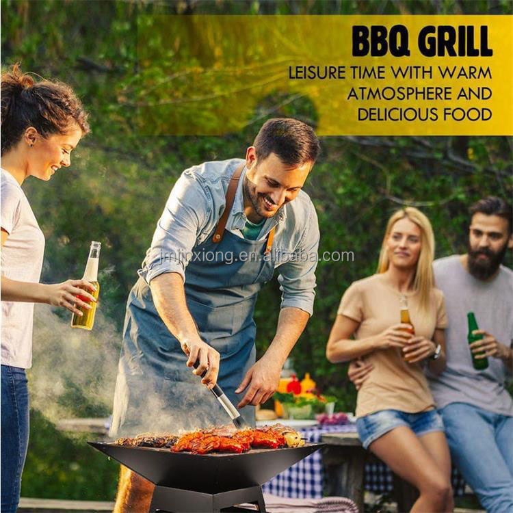 Garden DIY Fire Pit Table Brazier with BBQ Grill Portable Foldable Stainless Steel Charcoal Logs BBQ Grill